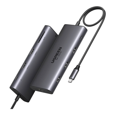 Imagen de HUB USB-C (Docking Revodok Pro 210) 10 en 1 | 2 Puertos HDMI 8K,4K@60Hz | 3 USB-A | USB-C (5Gbps) | USB-C PD Carga 100W | RJ45 (Gigabit Ethernet) | Lector Tarjetas SD + Micro SD (TF) Simultáneo | Carcasa de Aluminio.