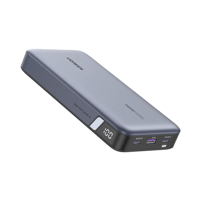 Imagen de Power Bank de 25000mAh | 3 Salidas 145W Max. | USB-A + 2 USB-C | PD 3.0, QC3.0 | FCP | SCP | Pantalla Inteligente | Carcasa Ignifuga | Color Gris | Incluye Cable USB de 50cm | Carga tu Laptop de Manera Segura.