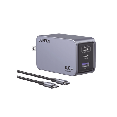 Imagen de Cargador de 100W serie Nexode Pro | 3 Puertos de Carga Rápida | 2 USB-C | 1 USB-A | Tecnología GaNInfinity | PD3.1 de 100W / QC4.0 | Tecnología de Protección Térmica | Optimiza la Carga | Caja de Aluminio | Incluye Cable