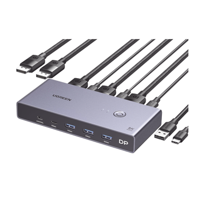 Imagen de Conmutador KVM DisplayPort 8K | DP 1.4 | 2 Entradas 1 Salida | 4 Puertos USB 3.0 (3 USBA *1 USBC) | Soporta 8K@60Hz | HDR | Control de Escritorio | Carcasa de Aluminio | Indicador Led | Compatible Win, MacOs y Linux.