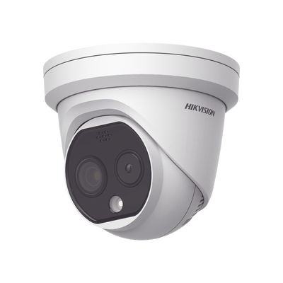 Imagen de Turret IP Dual / Térmica 1.8 mm (160 x 120) / Óptico 2 mm (4 Megapixel) / Detección de Personas 53 mts / 15 mts IR / Exterior IP67 / PoE / Termométrica / Detección de Temperatura / Sirena y Luz / Micro SD 32 GB Incluida