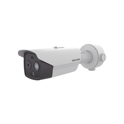 Imagen de Bala IP Dual / Térmica 6.9 mm (256 x 192) / Óptico 6.4 mm (4 Megapixel) / 30 mts IR / Exterior IP67 / PoE / Termométrica / Detección de Temperatura / Sirena y Luz Intermitente Integrada / Micro SD