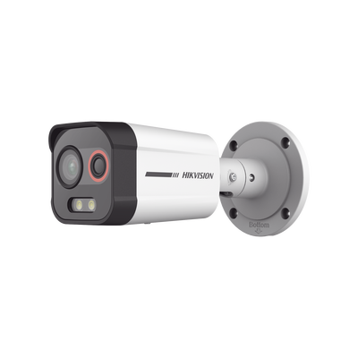 Imagen de Bala IP Dual / Térmica 1.3 mm (96 x 72) / Óptico 4 mm (4 Megapixel) / Detección de Excepciones de Temperatura 30 mts /30 mts Luz Blanca / Exterior IP67 / PoE / Sirena y Luz Intermitente Integrada / Micro SD / ColorVu y ACUSENSE