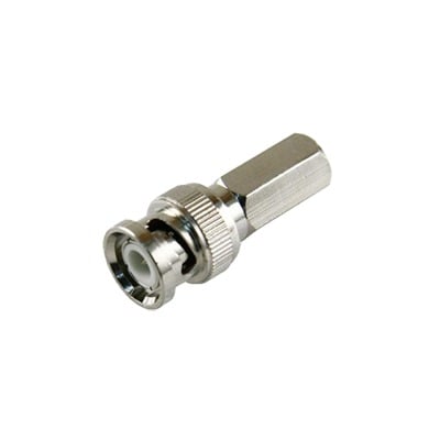 Imagen de Conector BNC Macho de Ensamble Roscable (Hex.) en Sentido de las Manecillas de Reloj para Cable Coaxial RG-59/U, Níquel/ Oro/ Delrin.