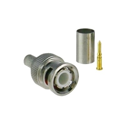 Imagen de Conector BNC macho para 75 Ohm, de 3 piezas en línea, anillo plegable para cable RG-59/U en aplicación de CCTV, Níquel/ Oro/ Teflón.