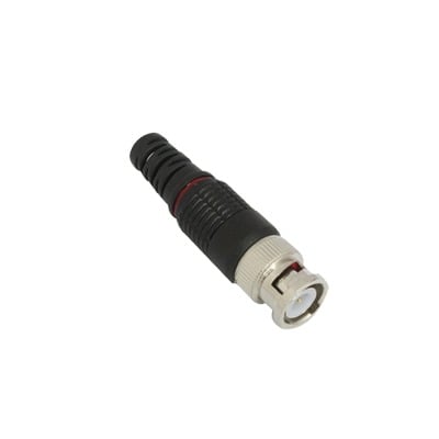 Imagen de Conector BNC macho en 75 Ohm con Base de Alivio Plástica Negra para Cable Coaxial RG-59/ Níquel/ Oro / Teflón.