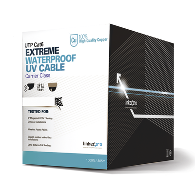 Imagen de Bobina de cable UTP 305 Metros Cat6, Calibre 23, CLIMAS EXTREMOS, Color blanco, sin blindar, para intemperie