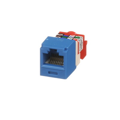 Imagen de Conector Jack RJ45 Estilo T, Mini-Com, Categoría 5e, de 8 posiciones y 8 cables, Color Azul