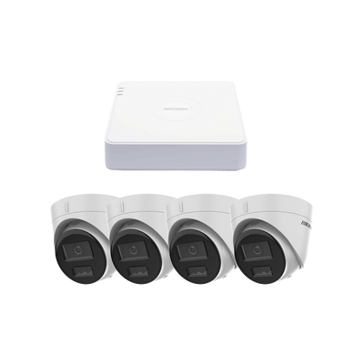 Imagen de Kit IP 1080p (2 Megapixel) / NVR de 4 Canales con 4 Puertos PoE / 4 Cámaras IP Turret con Micrófono Integrado / ColorVu y ACUSENSE Lite