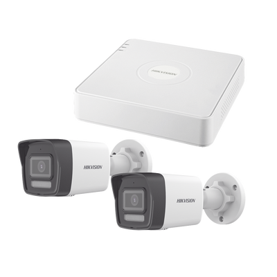 Imagen de Kit IP 1080p (2 Megapixel) / NVR de 4 Canales con 4 Puertos PoE / 2 Cámaras Bala IP con Microfono Integrado / ColorVu Lite y ACUSENSE Lite