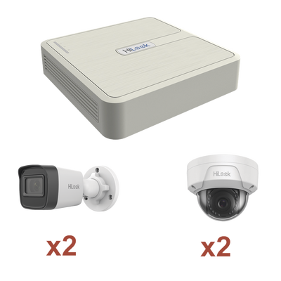 Imagen de Kit IP 1080p (2 Megapixel) / NVR de 4 Canales con 4 Puertos PoE / 2 Cámaras IP Bala para Exterior / 2 Cámaras IP Domo para Exterior