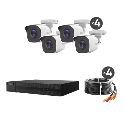 Imagen de KIT TurboHD 1080p / DVR 4 canales / 4 Cámaras Bala de Metal / H.265+ / 1 Fuente de Poder Profesional / Accesorios de Instalación