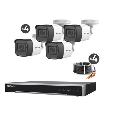 Imagen de Kit TURBOHD 5 Megapixel / DVR 4 Canales / 4 Cámaras de 5 Megapixel con Micrófono Integrado / 4 Cables 18 Metros / Fuente de Poder Profesional