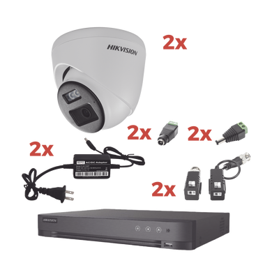 Imagen de Kit Audio Bidireccional TurboHD 1080p / DVR 4 Canales / 2 Cámaras Eyeball (Exterior) con Bocina y Microfóno Integrado / 2 Fuentes de Poder / Accesorios