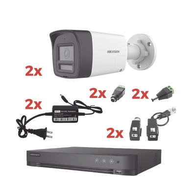 Imagen de Kit Audio Bidireccional TurboHD 1080p / DVR 4 Canales / 2 Cámaras Bala (Exterior) con Bocina y Microfóno Integrado / 2 Fuentes de Poder / Accesorios