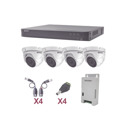 Imagen de KIT TurboHD 1080p / DVR 4 Canales / 4 Cámaras Eyeball (exterior 2.8 mm) / Transceptores / Conectores / Fuente de Poder Profesional