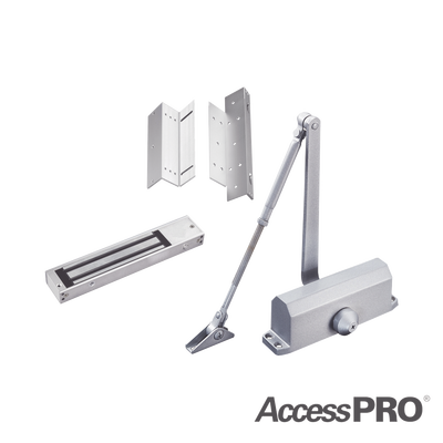 Imagen de Kit para control de acceso incluye Chapa magnética de 600Lbs / Montajes L y Z / Cierra puerta para 45-65Kg.