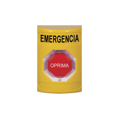 Imagen de Botón de Emergencia en Español, Color Amarillo, Acción Mantenida, Girar para Restablecer y LED Multicolor