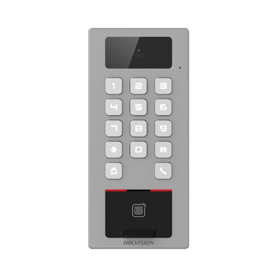 Imagen de Lector Biometrico con Teclado para Exterior Antivandálico IP65 & IK09 con función de Videoportero Multiapartamento /  Huella, Tarjeta, Código QR, PIN o App HikConnect  / Cámara 2 MP compatible con NVRs / Soporta biom