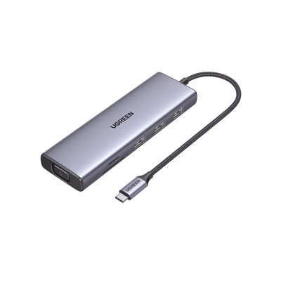 Imagen de HUB USB-C (Docking Station) 9 en 1 | 3 USB-A 3.0 | USB-C PD Carga 100W | HDMI 4K@30Hz | RJ45 (Gigabit Ethernet) | VGA | Lector Tarjetas SD + Micro SD (TF) Uso Simultáneo | Chip de Última Generación | Caja de Aluminio.