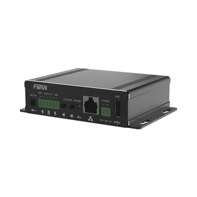 Imagen de Gateway para Voceo IP/SIP,  Entrada de audio (3.5mm), salida de amplificador integrado de hasta 30W, puerto USB (reproducción de MP3),