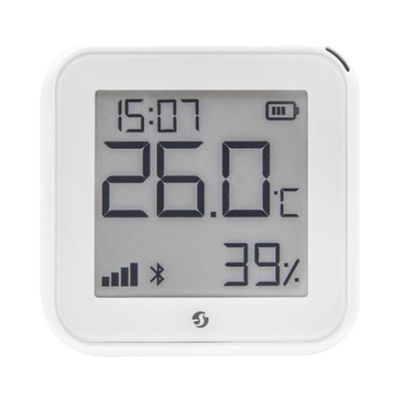 Imagen de Pantalla Sensor de temperatura y humedad, inteligente e inalámbrico, integrable a la App de Shelly.