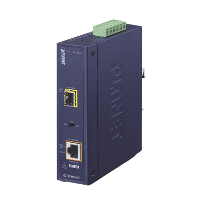 Imagen de Convertidor de Medios PoE Industrial, Puerto SFP 1000BASE-SX/LX a Puerto RJ45 Gigabit con Salida PoE 802.3at (Hasta 30 W).