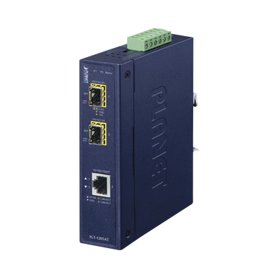 Imagen de Convertidor de Medios Industrial de 1 Puerto Ethernet 10/100/1000 Base-T a 2 Puertos SFP 100/1000/2500 Base-X