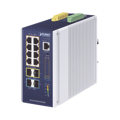 Imagen de Switch Industrial Administrable Capa 3, Con 8 Puertos PoE Gigabit 802.3bt, 2 Puertos SFP de 1 G / 2.5 G, 2 Puertos SFP 10 G