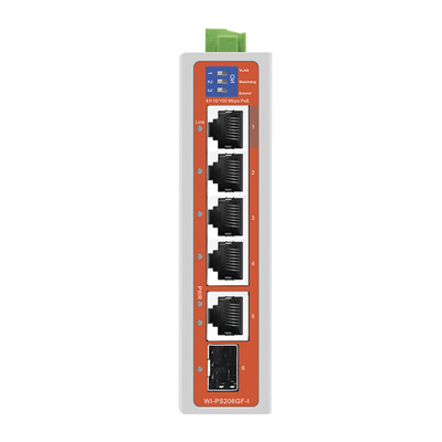Imagen de Switch Industrial / 4 Puertos 10/100 Mbps con PoE 802.3af/at / 2 Puertos Uplink Gigabit (1 Rj45 - 1 SFP) / PoE Hasta 250 m