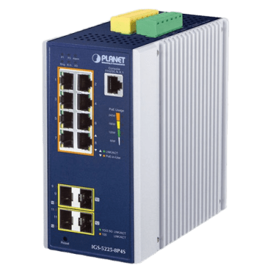 Imagen de Switch Industrial Administrable Capa2, 8 Puertos Gigabit con PoE+ 802.3at, 2 Puertos SFP de 100/1G y 2 Puertos SFP de 100/1G/2.5G