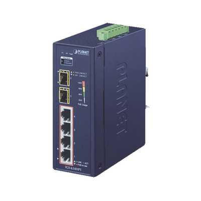 Imagen de Switch PoE Industrial No Administrable de 4 Puertos PoE 10/100/1000T 802.3at, 2 Puertos SFP 10/1000X