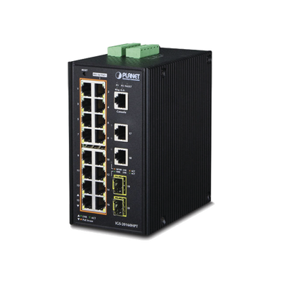 Imagen de Switch Industrial Administrable 16 puertos 10/100/1000 T 802.3at PoE + 2 Puertos 10/100/1000 T + 2 puertos 100/1000 X SFP