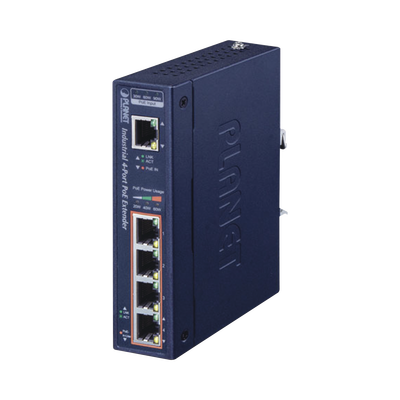 Imagen de Extensor Industrial PoE, Entrada PoE 802.3 bt  y 4 Puertos de Salida Gigabit 802.3 af/at