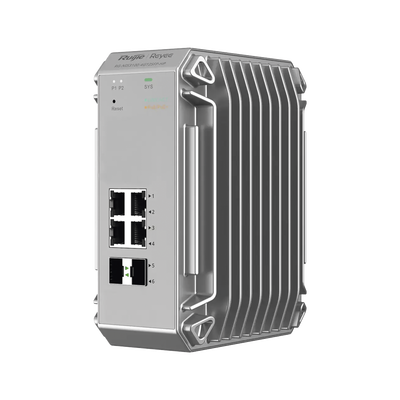Imagen de Switch Industrial PoE hasta , Ideal para temperaturas Extremas y protección contra descargas, 4 Puertos Gigabit PoE 802.3 af/at, 2 puertos SFP Administrable Cloud