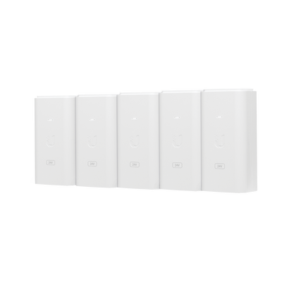 Imagen de 5 Unidades del Adaptador PoE Ubiquiti de 24 VDC, 0.5 A con puerto Gigabit, color blanco