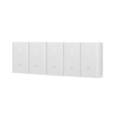 Imagen de 5 Unidades del Adaptador PoE Ubiquiti de 24 VDC, 1.0 A con puerto Gigabit, color blanco