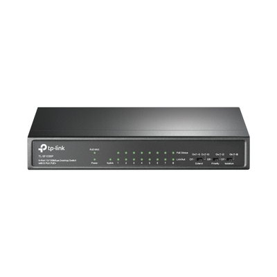 Imagen de Switch PoE+ No Administrable / De Escritorio 9 puertos 10/100 Mbps / 8 puertos PoE af/at Inteligente / Presupuesto 65 W / Hasta 250 metros