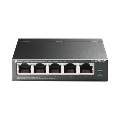 Imagen de Switch PoE No Administrable de Escritorio / 5 puertos 10/100 Mbps / 4 puertos PoE af / Presupuesto 41 W / Modo extensor PoE hasta 250 metros / Calidad video prioritaria