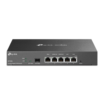 Imagen de Router Omada VPN / SDN Multi-WAN Gigabit / 1 Puerto WAN SFP Gigabit / 1 Puerto WAN RJ45 Gigabit / 2 Puertos LAN RJ45 Gigabit / 2 Puertos Configurables LAN/WAN / 150,000 Sesiones Concurrentes / Administración Centralizada Omada o Stand-Alone