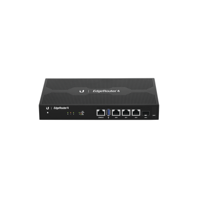 Imagen de EdgeRouter 4, con 3 puertos 10/100/1000 Mbps + 1 puerto SFP, con funciones avanzadas de ruteo