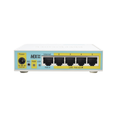 Imagen de (hEX PoE LITE) RouterBoard, 5 Puertos Fast Ethernet, 4 con PoE Pasivo, 1 Puerto USB