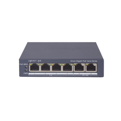 Imagen de Switch Gigabit PoE+ / Administrable / 4 Puertos 1000 Mbps PoE+ / 2 Puertos 1000 Mbps Uplink / Configuración Nube Hik-PartnerPro / Modo Extendido hasta 300 Metros / 45 Watts