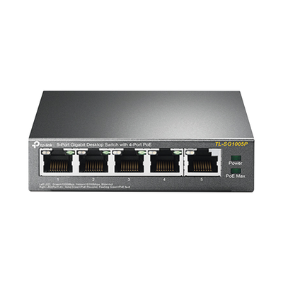 Imagen de Switch Escritorio No Administrable de 5 puertos 10/100/1000 Mbps / Con 4 puertos PoE 802.3af/at de hasta 65 W / PoE Extendido hasta 250 metros