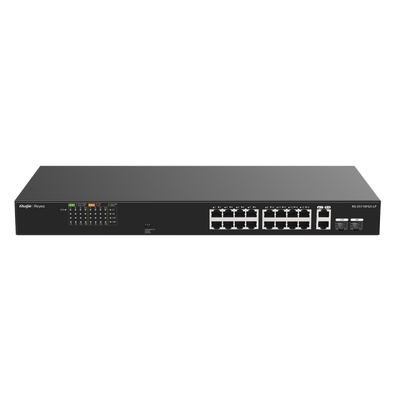 Imagen de Switch PoE+ No Administrable Ideal para CCTV, 16 Puertos 10/100, 2 Uplinks Gigabit y 2 SFP, Carcasa Metálica