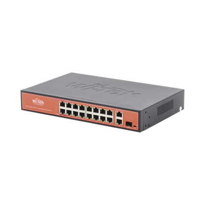 Imagen de Switch PoE (802.3af/at/bt) / No administrable de largo alcance / Hasta 250m / 16 x 10/100Mbps (PoE) + 2 x 100/1000Mbps + 1 x SFP / 200 W