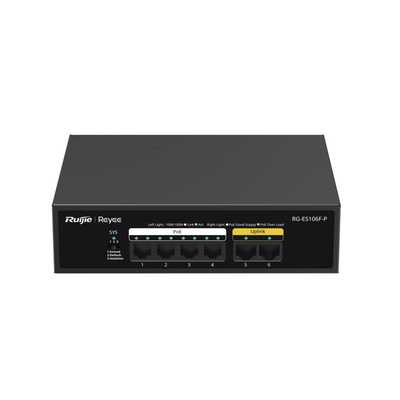 Imagen de Switch de 6 Puertos 10/100 Mbps, PoE+ hasta 54 Watts, No Administrable