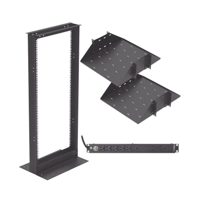 Imagen de Kit de Rack Estándar 19", 24 UR con 2 Charolas  y PDU (8 tomas). Ideal para UPS y Servidores tipo Torre.