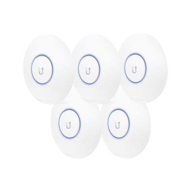 Imagen de Paquete de 5 Access Point UniFi, doble banda 802.11ac, MIMO 2X2, soporta 100 clientes, hasta 867 Mbps, para interior, PoE 802.3af.
