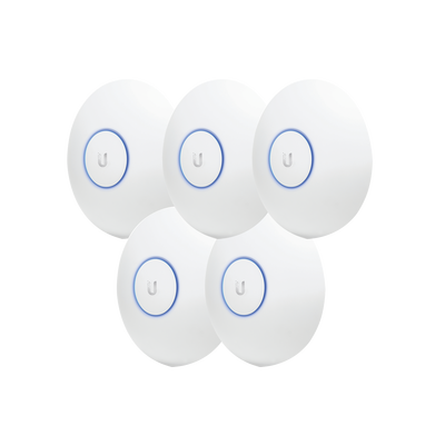 Imagen de Paquete de 5 Access Point UniFi de largo alcance, Doble banda 802.11ac MIMO2X2 para interior, PoE 802.3af, soporta 250 clientes, hasta 867 Mbps, Los equipos no incluyen poe se sugiere comprar aparte el  modelo POE-24-12W-G
